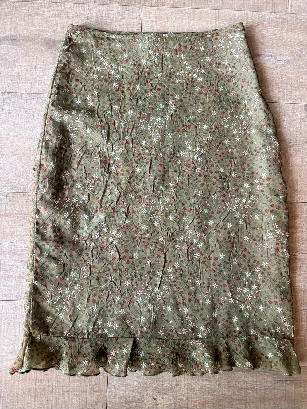 VTG Forever 21 Fairycore Floral Crinkle Midi Skirt ruffle hem lined small
